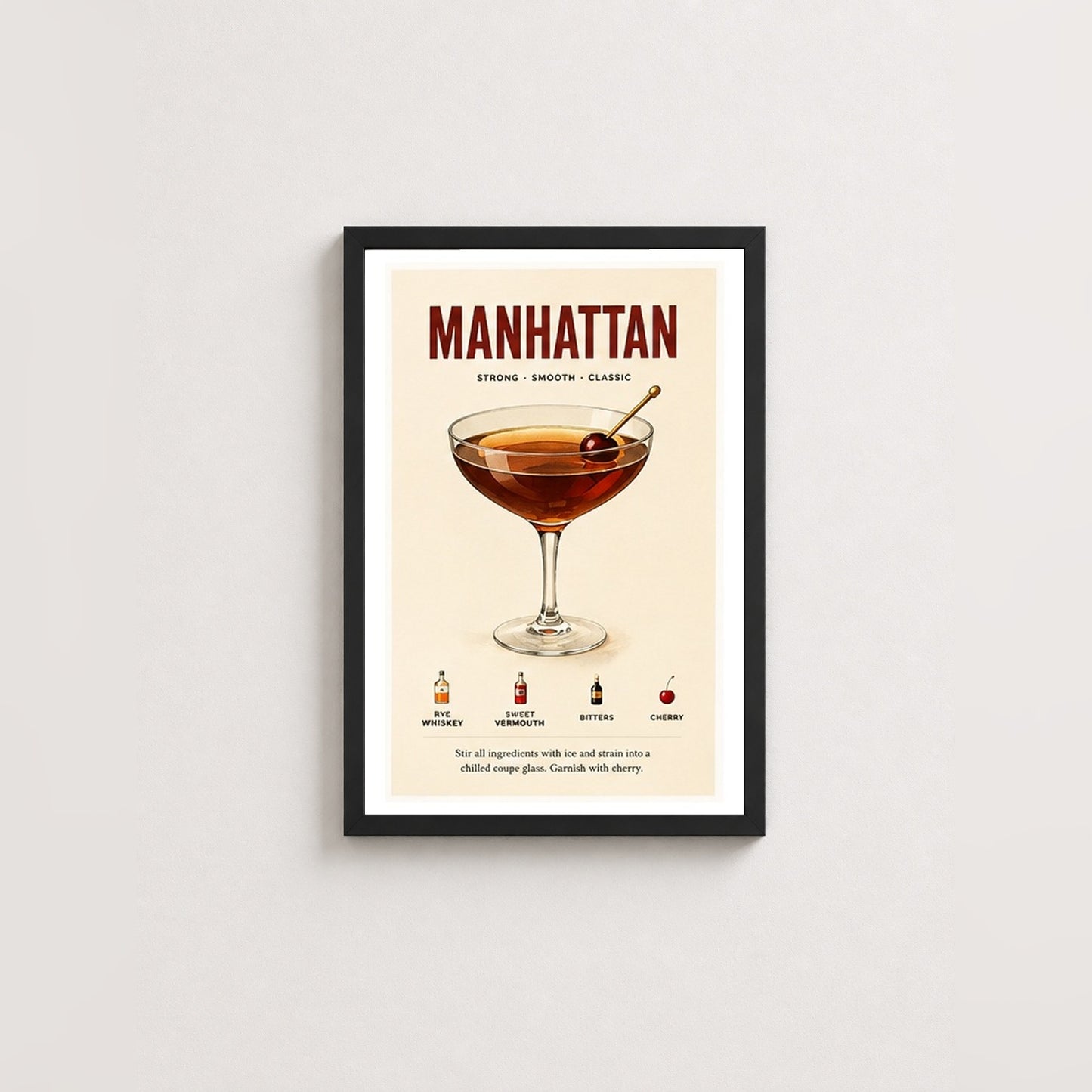 Klasik Manhattan – Retro Çerçeveli Poster — Siyah — Paspartulu — TabloLab