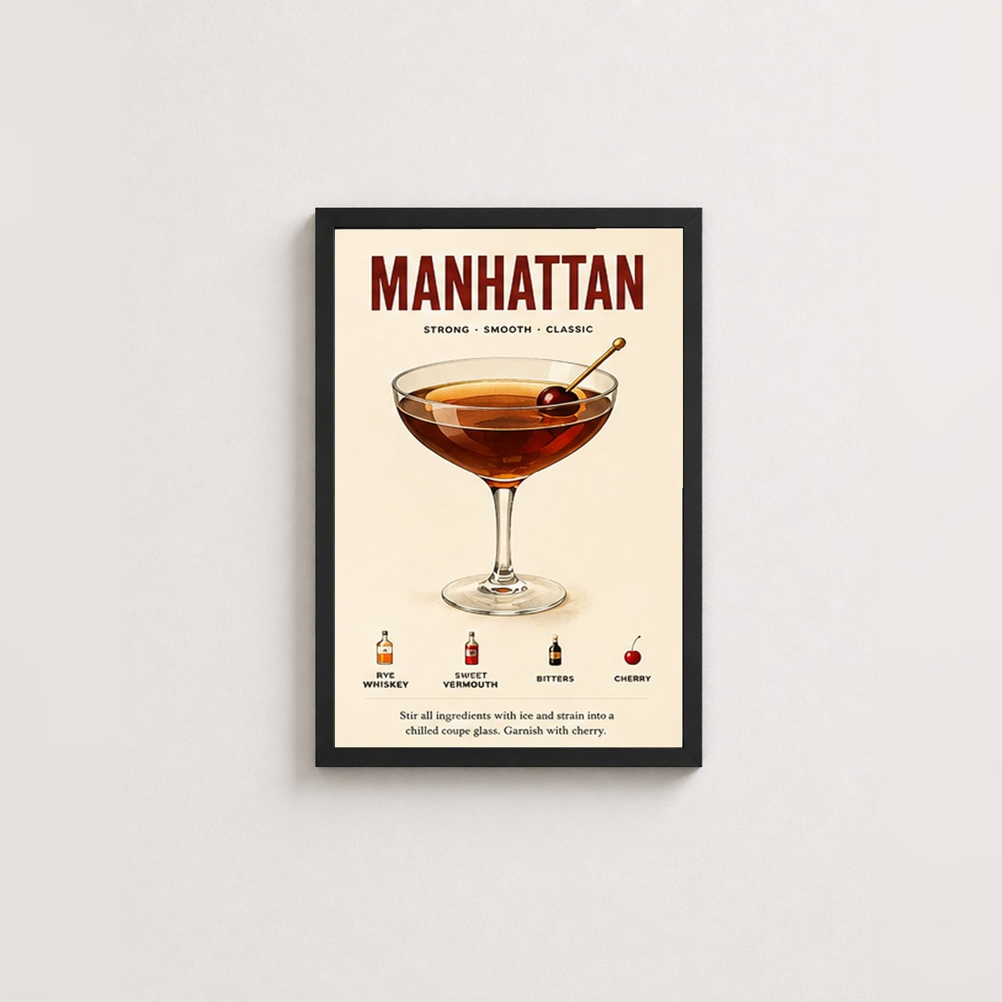 Klasik Manhattan – Retro Çerçeveli Poster — Siyah — Paspartusuz — TabloLab
