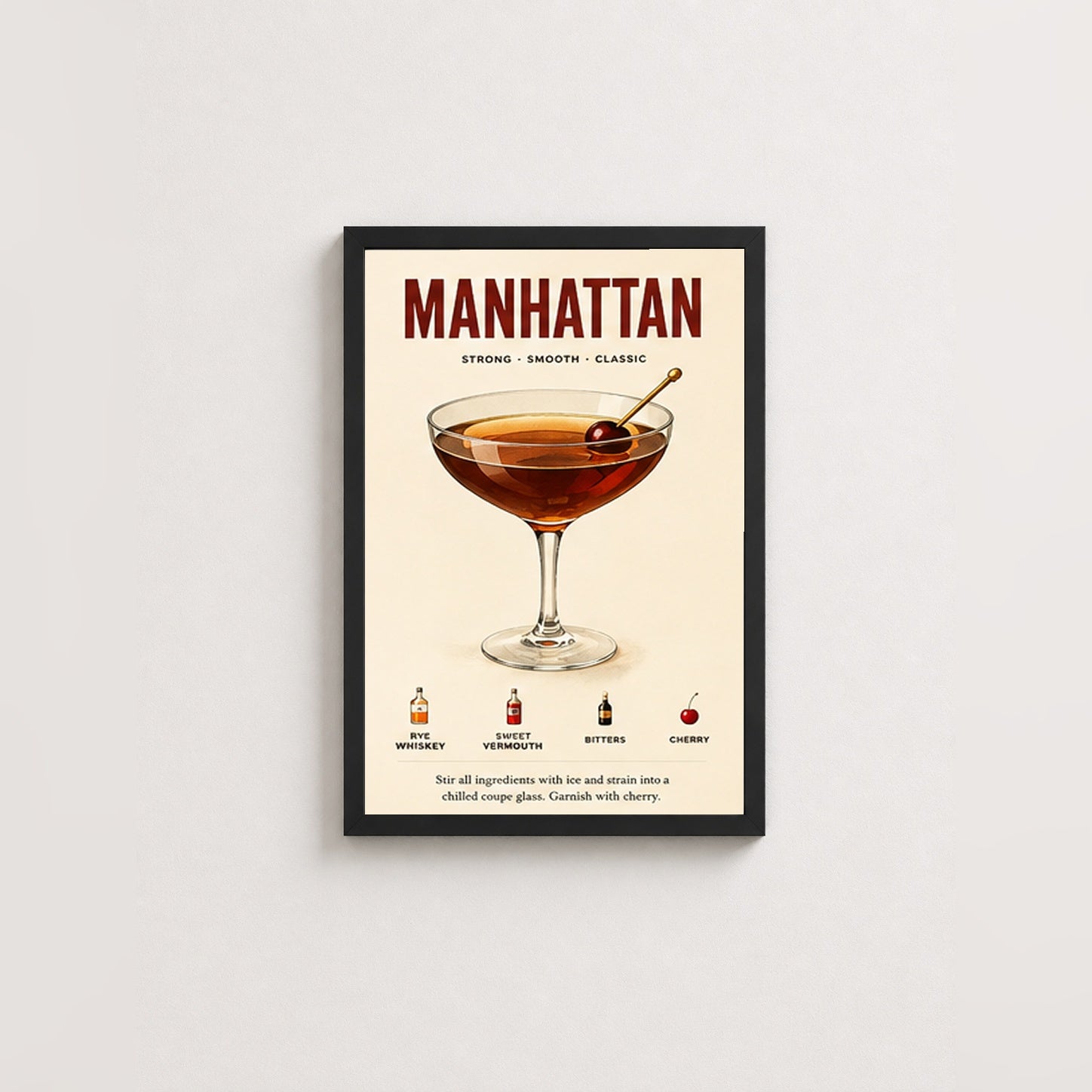 Klasik Manhattan – Retro Çerçeveli Poster — Siyah — Paspartusuz — TabloLab