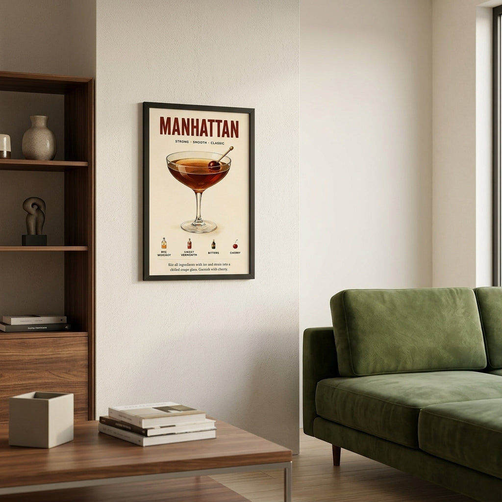 Klasik Manhattan – Retro Çerçeveli Poster — Siyah — Paspartusuz — TabloLab