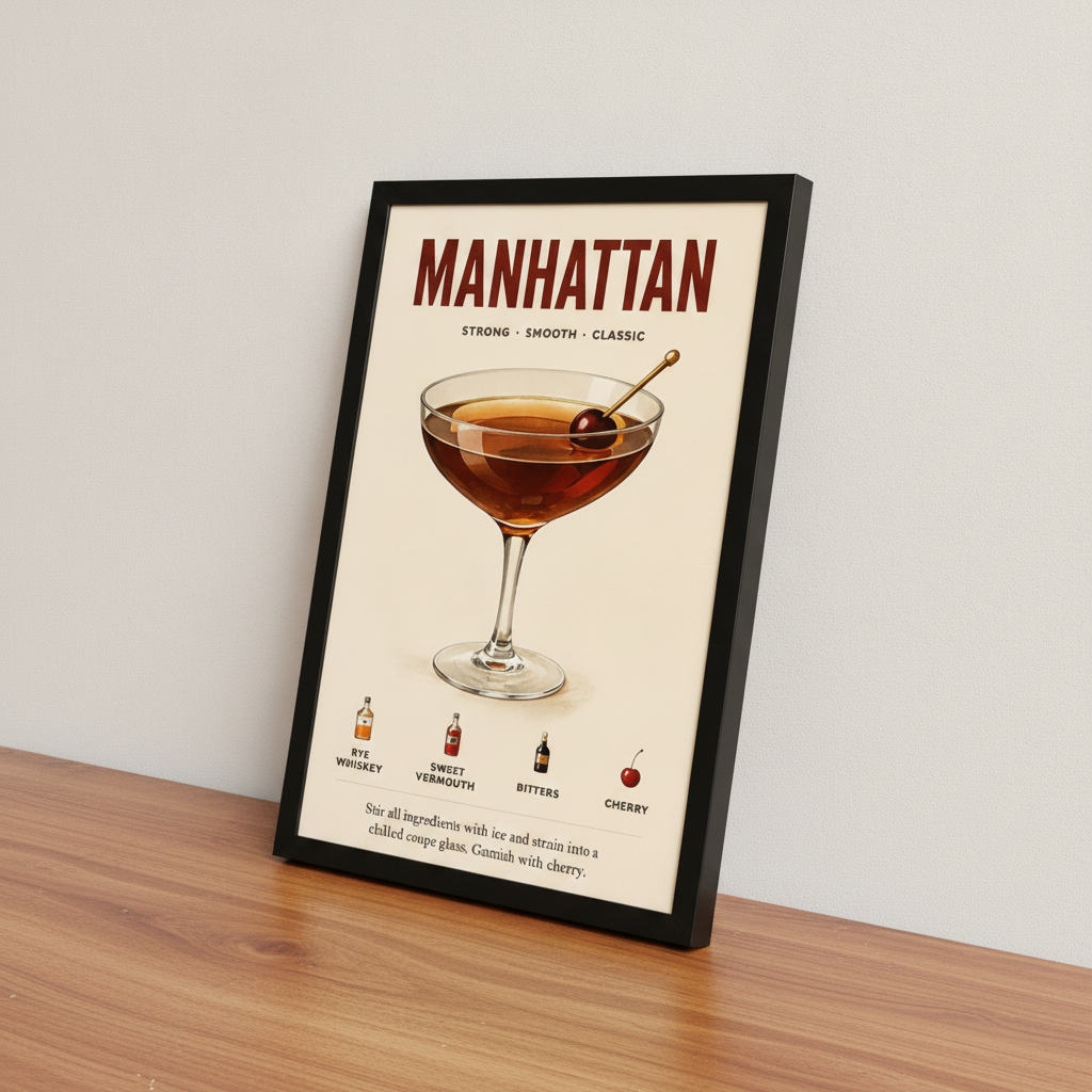 Klasik Manhattan – Retro Çerçeveli Poster — Siyah — Paspartusuz — TabloLab