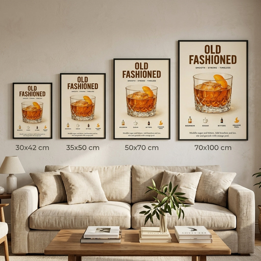 Klasik Old Fashioned Tarifi – Vintage Çerçeveli Poster — Siyah — Paspartusuz — TabloLab