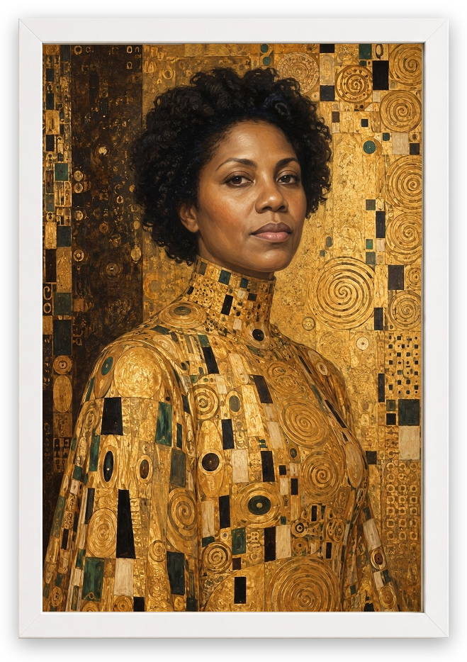 Klimt’in Altın Portresi — Beyaz çerçeve, kişiselleştirilmiş örnek tasarım