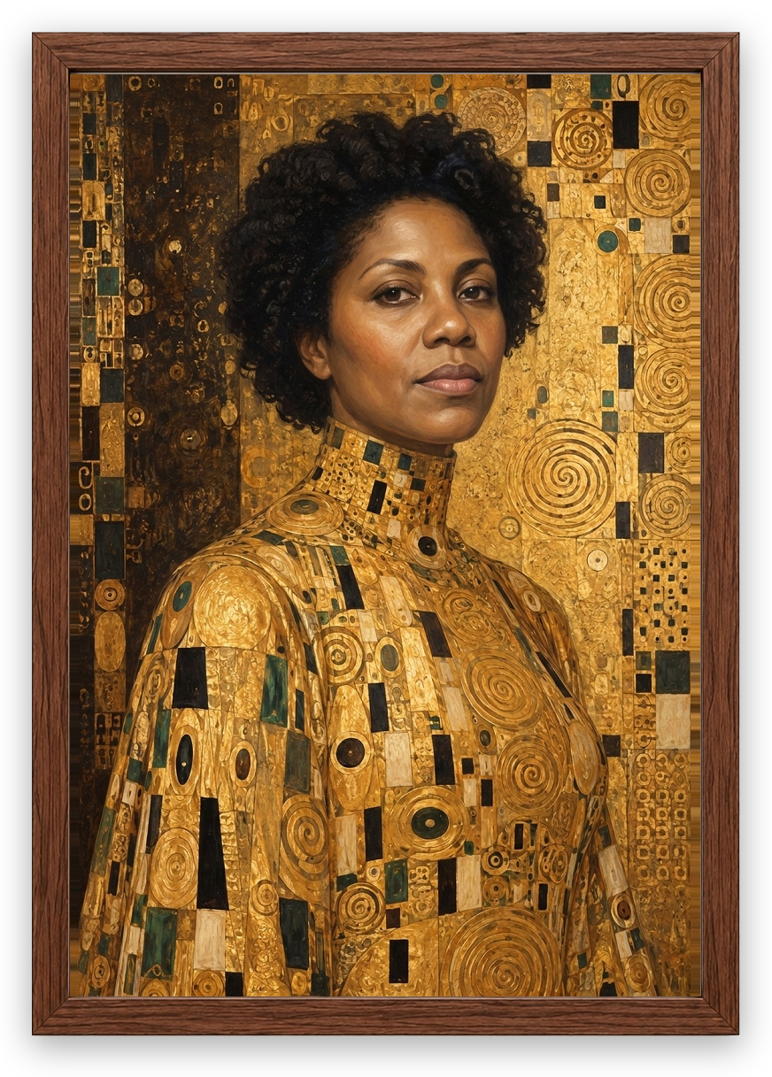 Klimt’in Altın Portresi — Ceviz çerçeve, kişiselleştirilmiş örnek tasarım