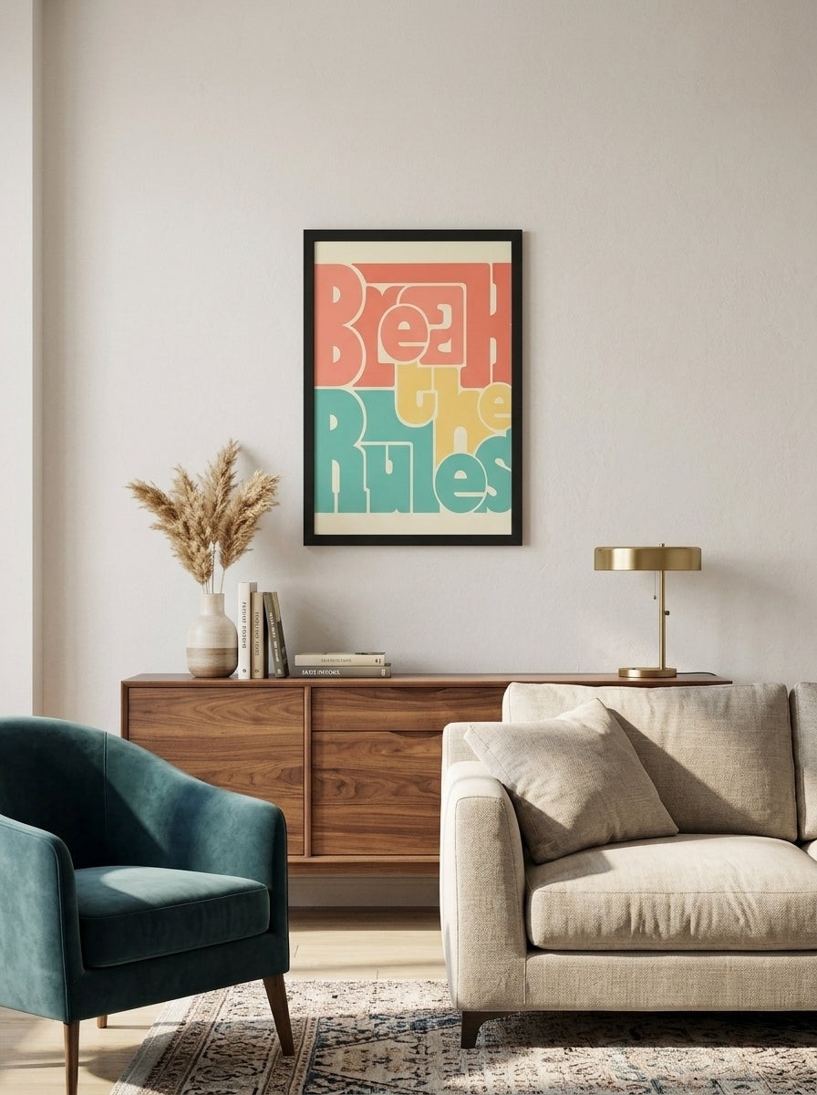 Kuralları Esnet – Retro Tipografi Çerçeveli Poster — Siyah Çerçeve — TabloLab