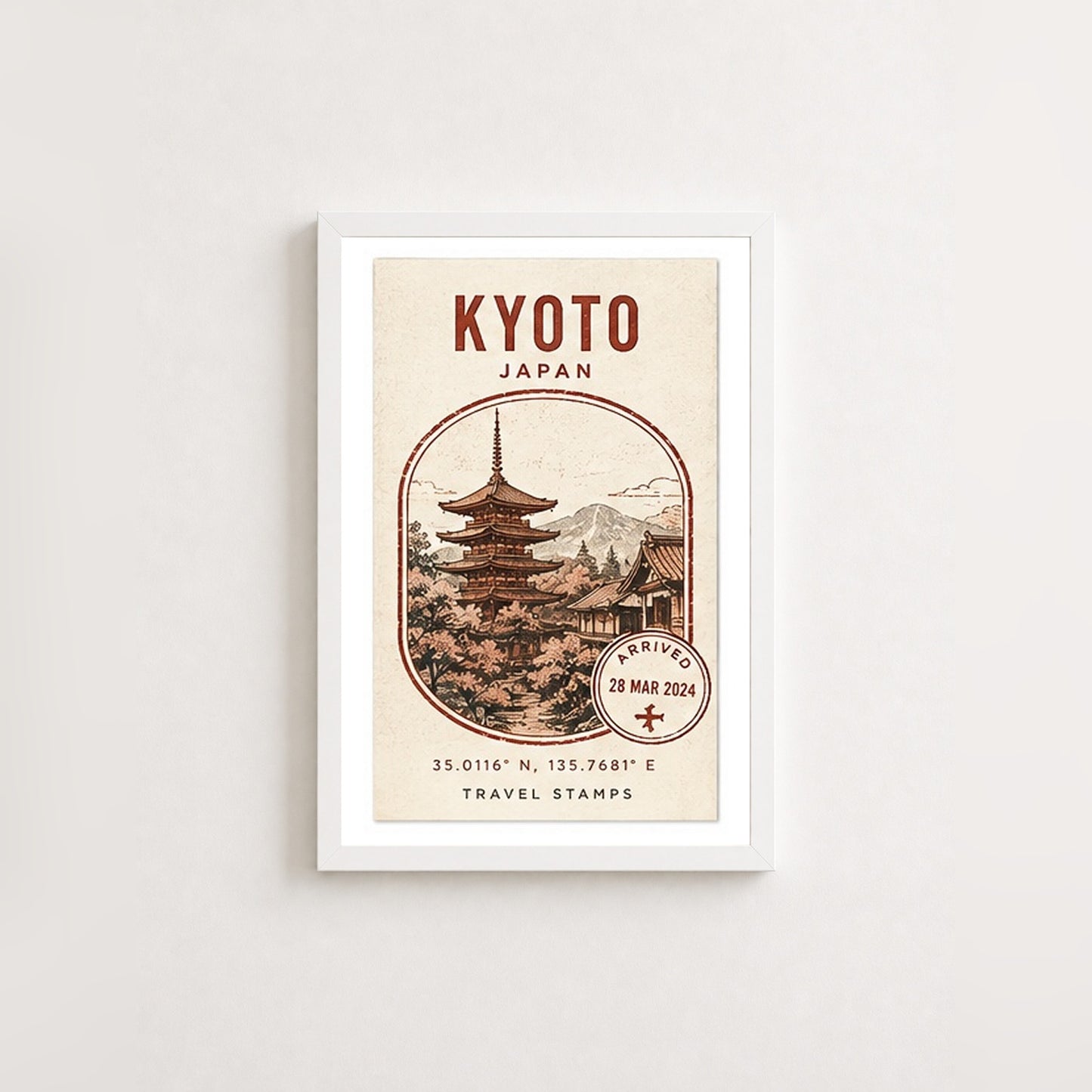 Kyoto Anıları – Vintage Çerçeveli Poster — Beyaz — Paspartulu — TabloLab