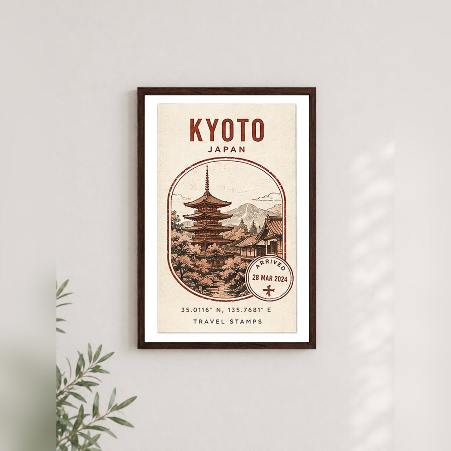 Kyoto Anıları – Vintage Çerçeveli Poster — Ceviz — Paspartulu — TabloLab