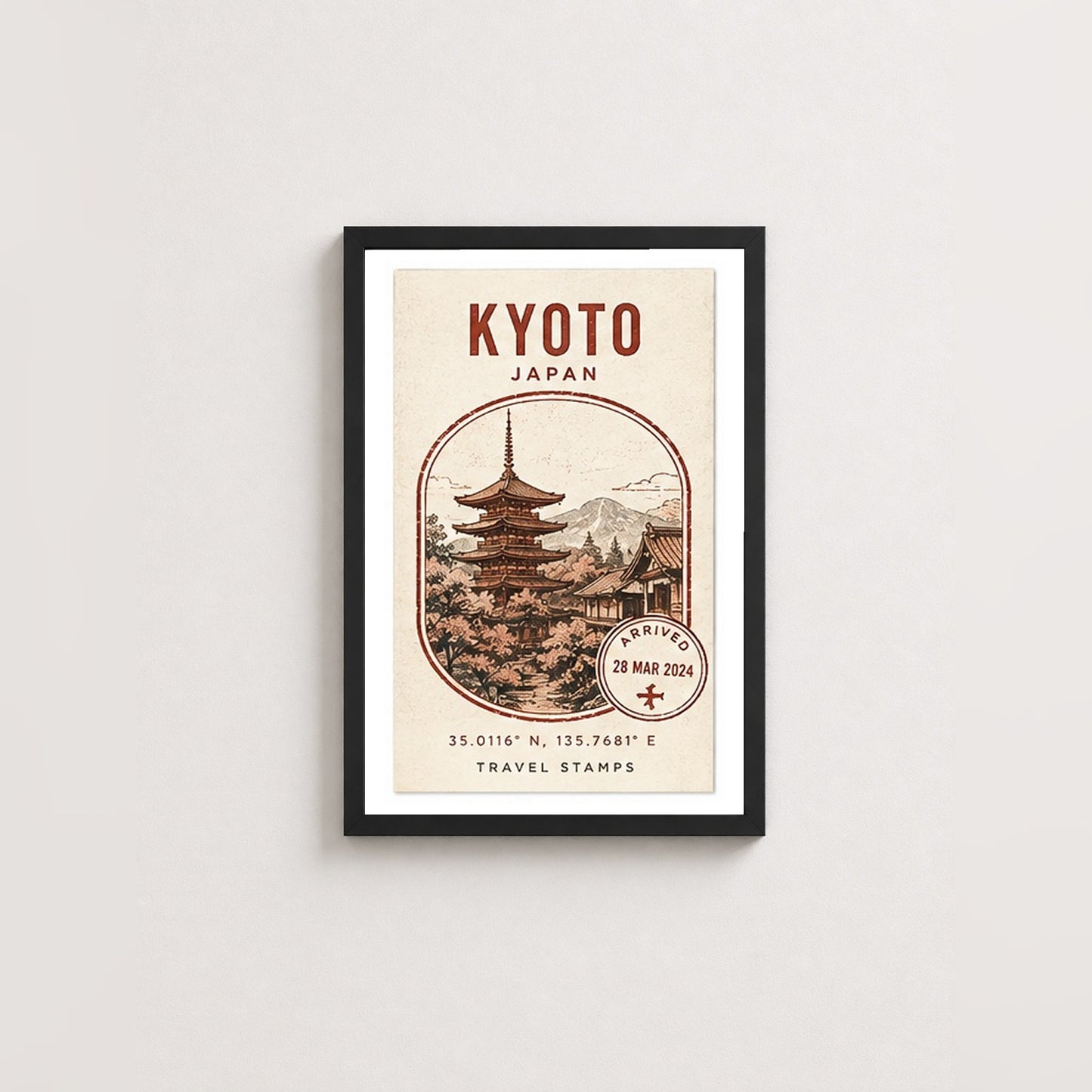 Kyoto Anıları – Vintage Çerçeveli Poster — Siyah — Paspartulu — TabloLab