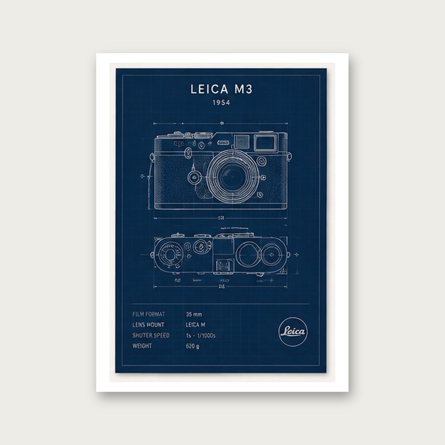 Leica M3 Çizim – Teknik Çerçeveli Poster — Çerçevesiz — Paspartulu — TabloLab