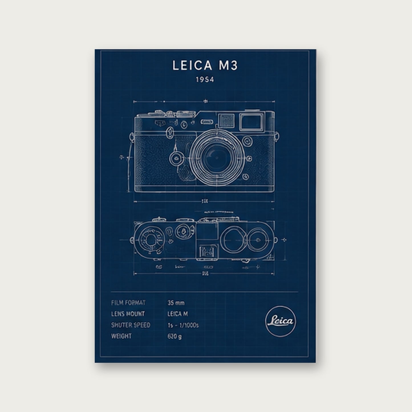 Leica M3 Çizim – Teknik Çerçeveli Poster — Çerçevesiz — Paspartusuz — TabloLab