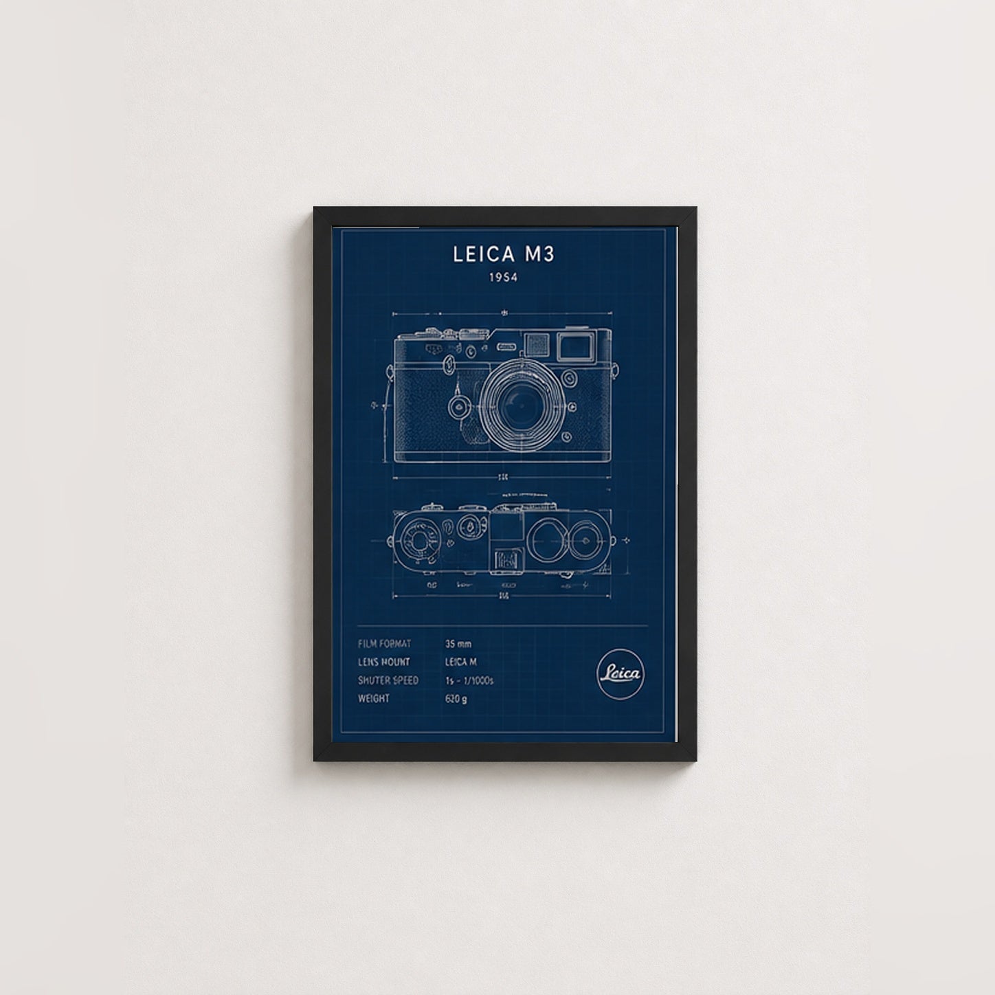 Leica M3 Çizim – Teknik Çerçeveli Poster — Siyah — Paspartusuz — TabloLab