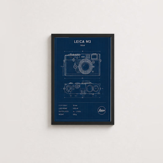 Leica M3 Çizim – Teknik Çerçeveli Poster — Siyah — Paspartusuz — TabloLab