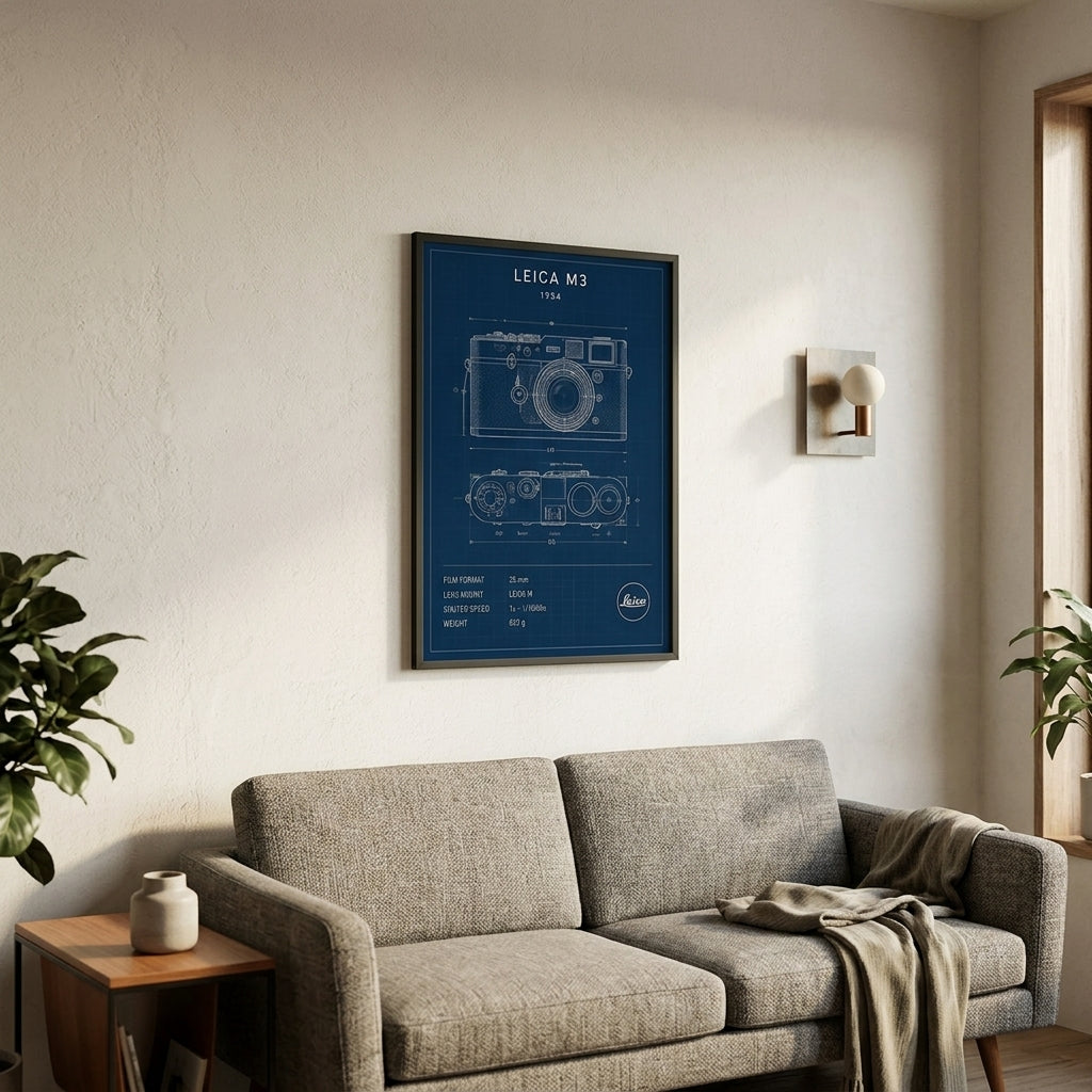 Leica M3 Çizim – Teknik Çerçeveli Poster — Siyah — Paspartusuz — TabloLab