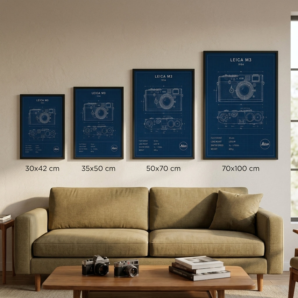 Leica M3 Çizim – Teknik Çerçeveli Poster — Siyah — Paspartusuz — TabloLab