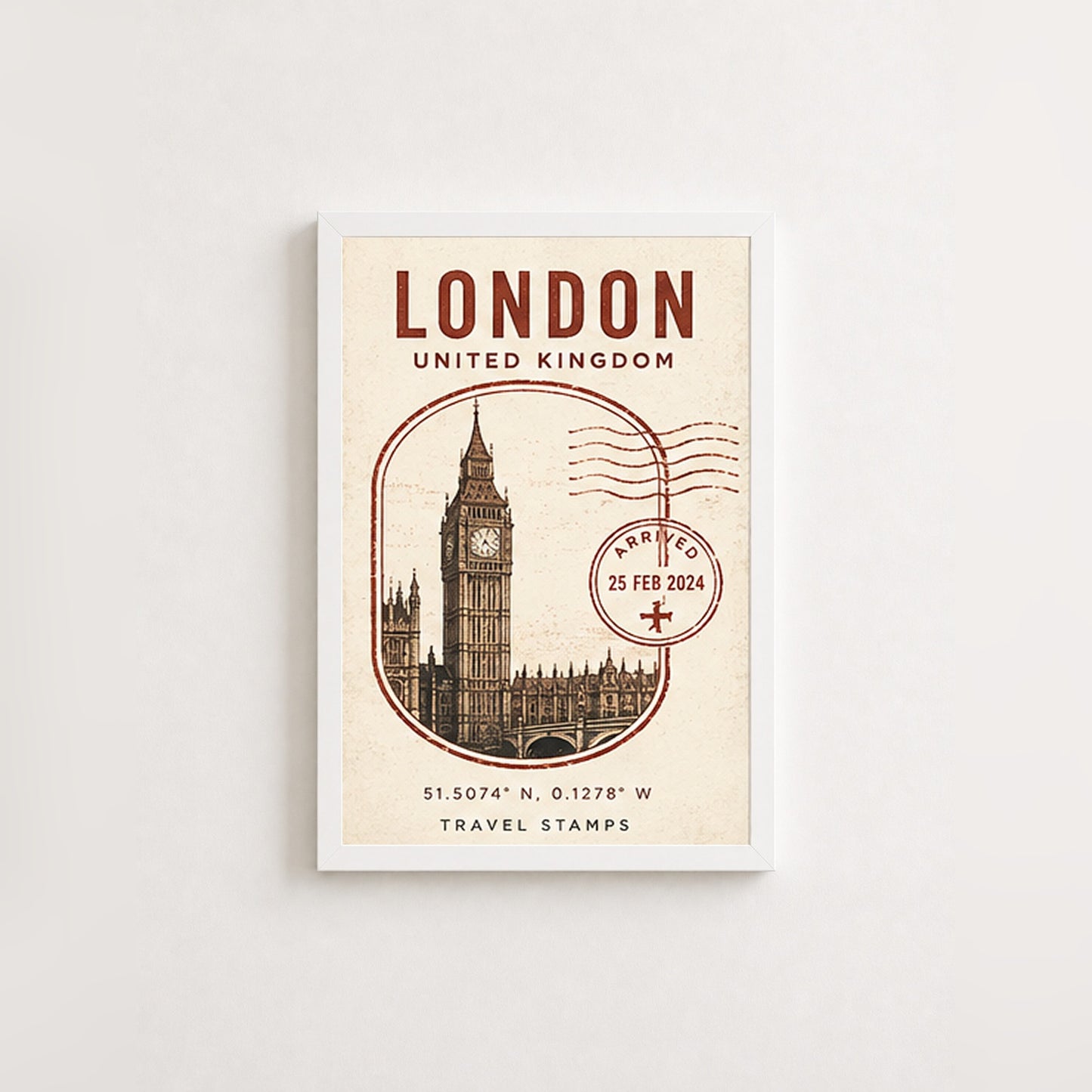 Londra Posta Damgası – Vintage Çerçeveli Poster — Beyaz — Paspartusuz — TabloLab