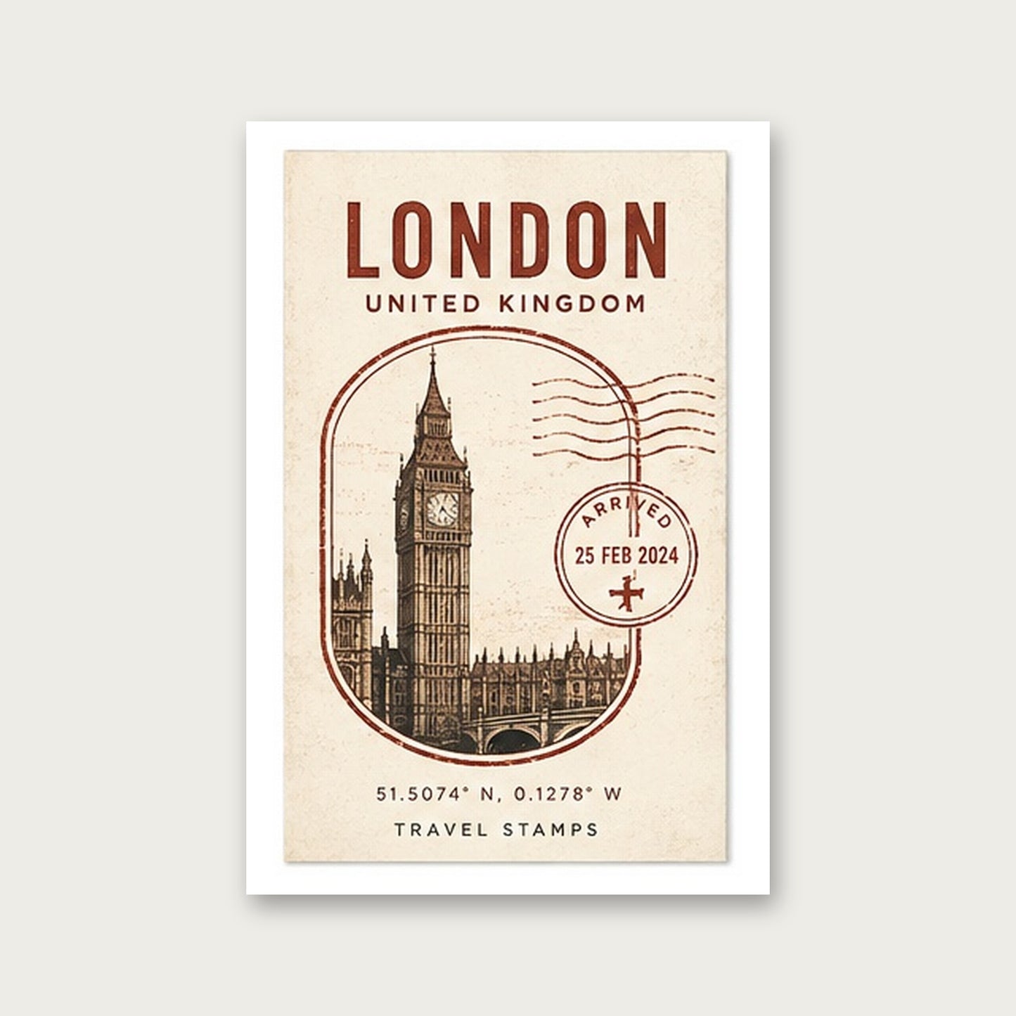 Londra Posta Damgası – Vintage Çerçeveli Poster — Çerçevesiz — Paspartulu — TabloLab