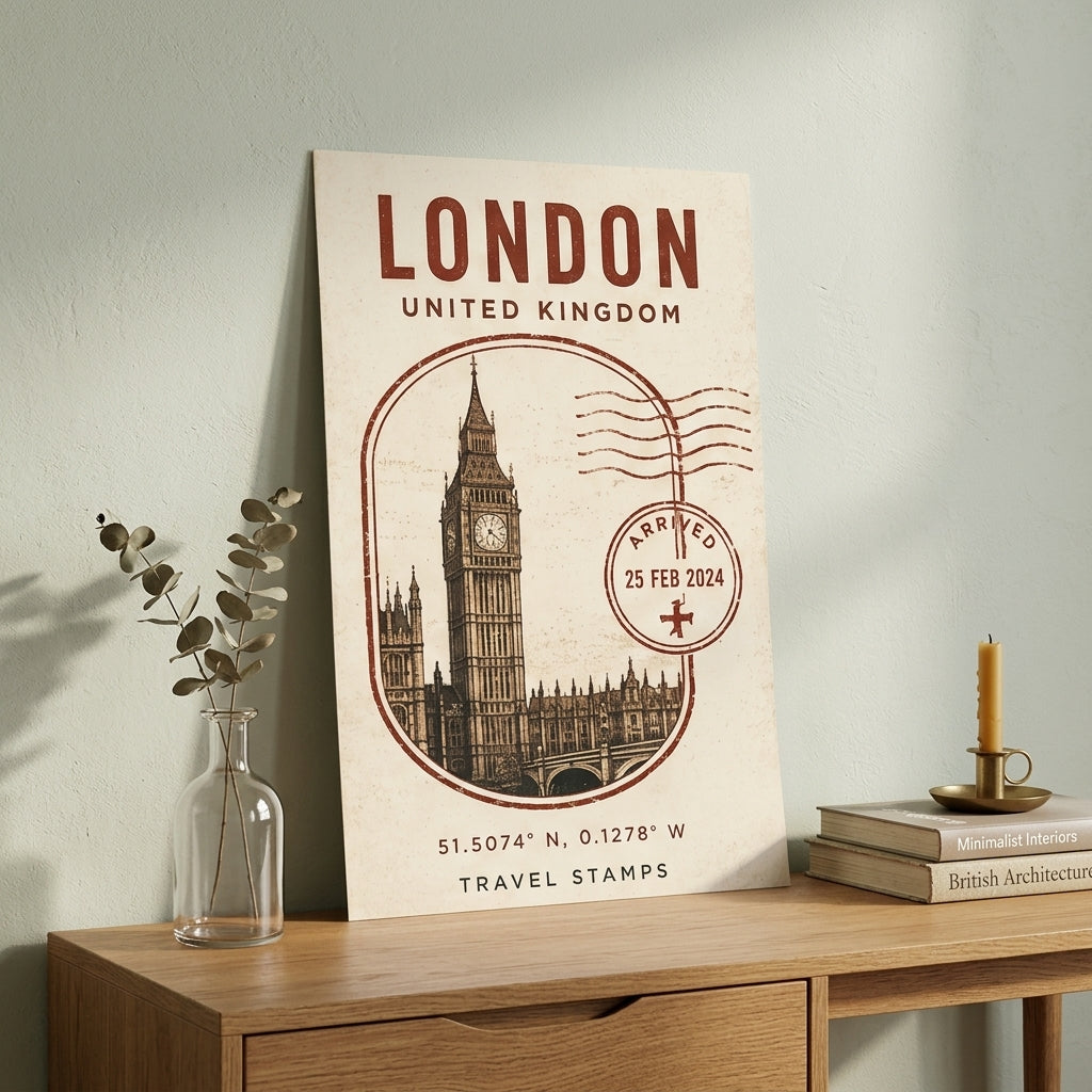 Londra Posta Damgası – Vintage Çerçeveli Poster — Çerçevesiz — Paspartusuz — TabloLab