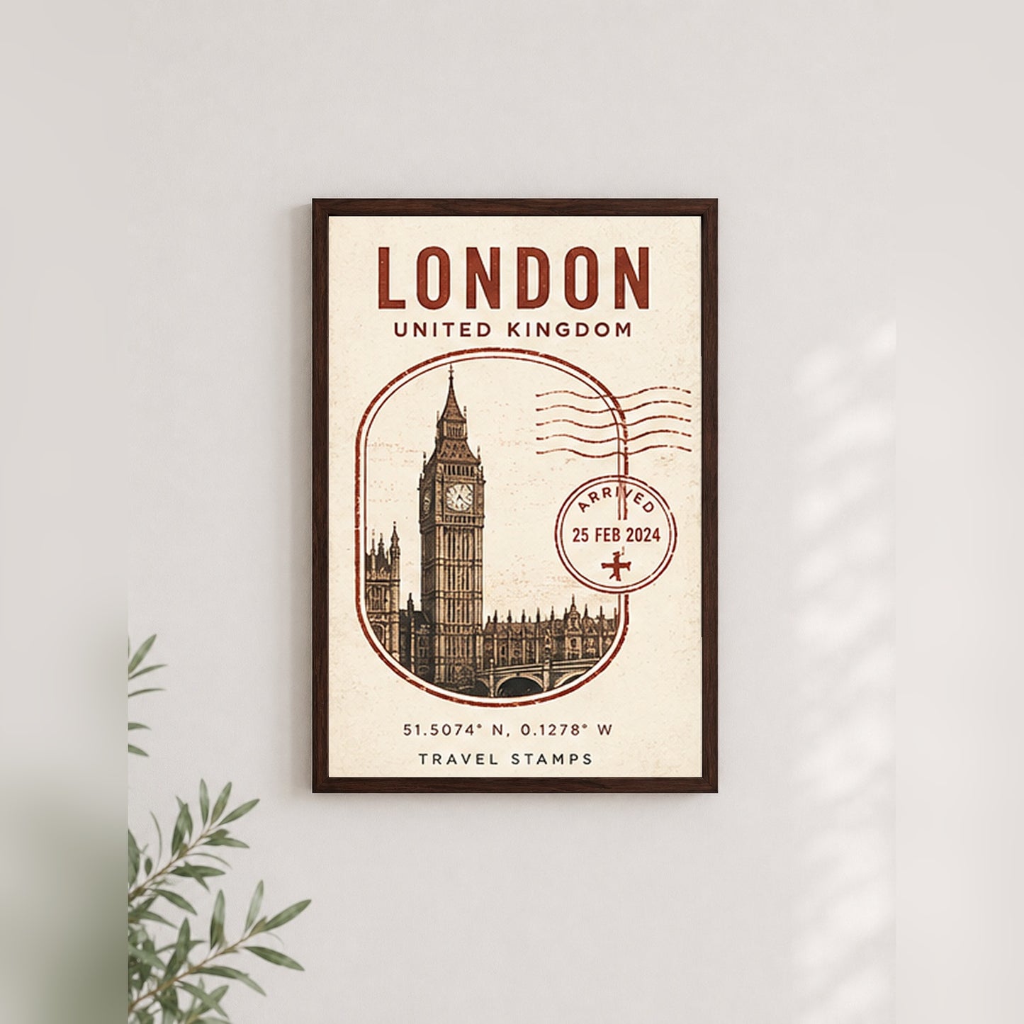 Londra Posta Damgası – Vintage Çerçeveli Poster — Ceviz — Paspartusuz — TabloLab