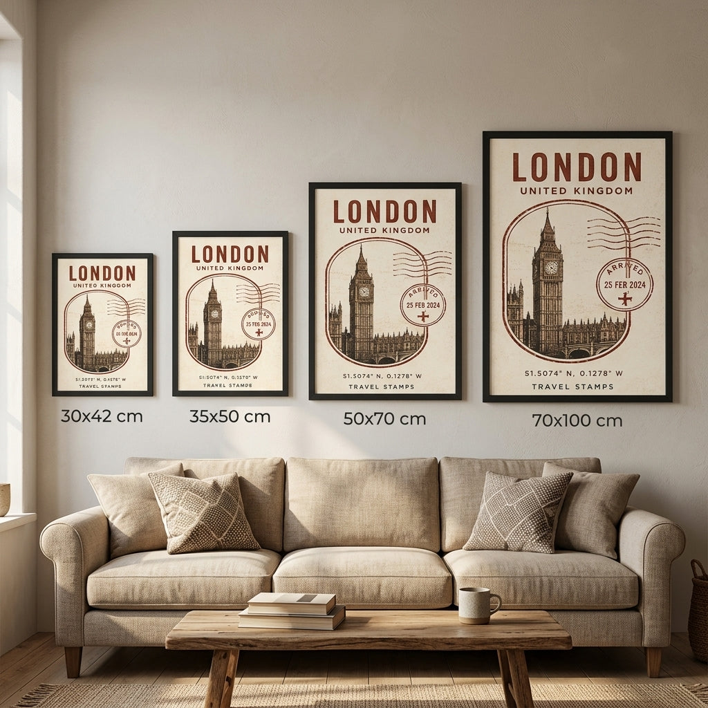 Londra Posta Damgası – Vintage Çerçeveli Poster — Siyah — Paspartusuz — TabloLab