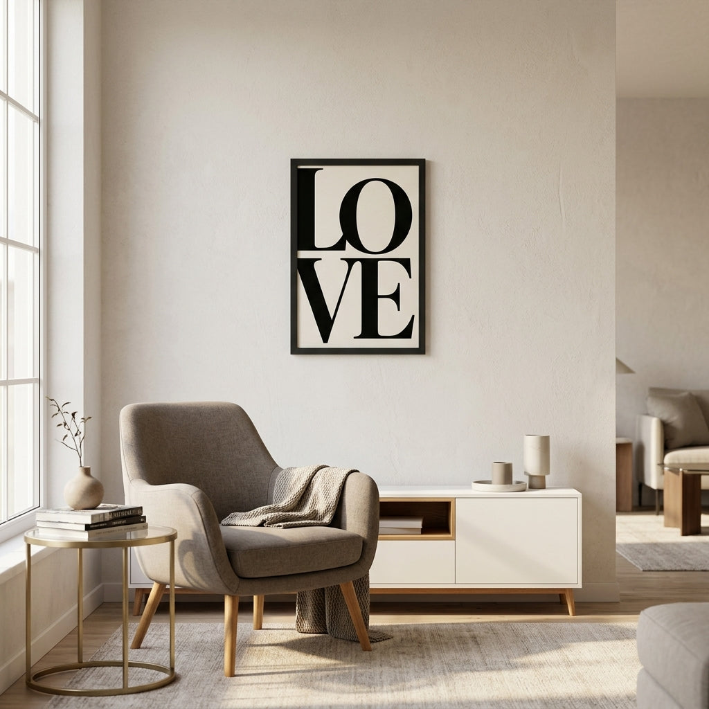 Love Harfleri – Modern Çerçeveli Poster — Siyah — Tam Baskı — TabloLab