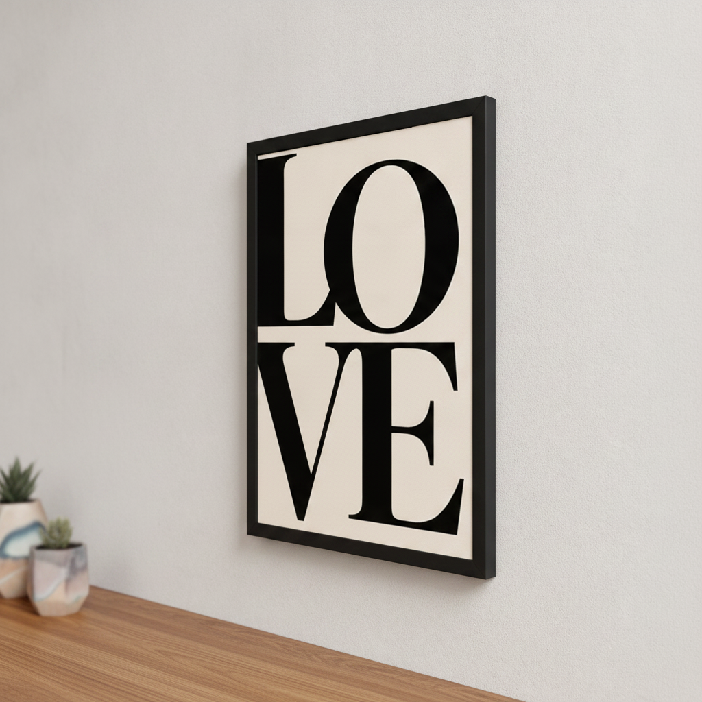 Love Harfleri – Modern Çerçeveli Poster — Siyah — Tam Baskı — TabloLab