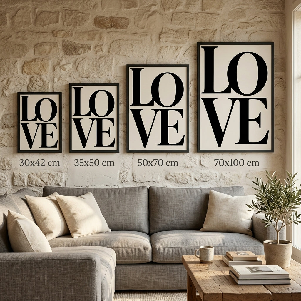 Love Harfleri – Modern Çerçeveli Poster — Siyah — Tam Baskı — TabloLab
