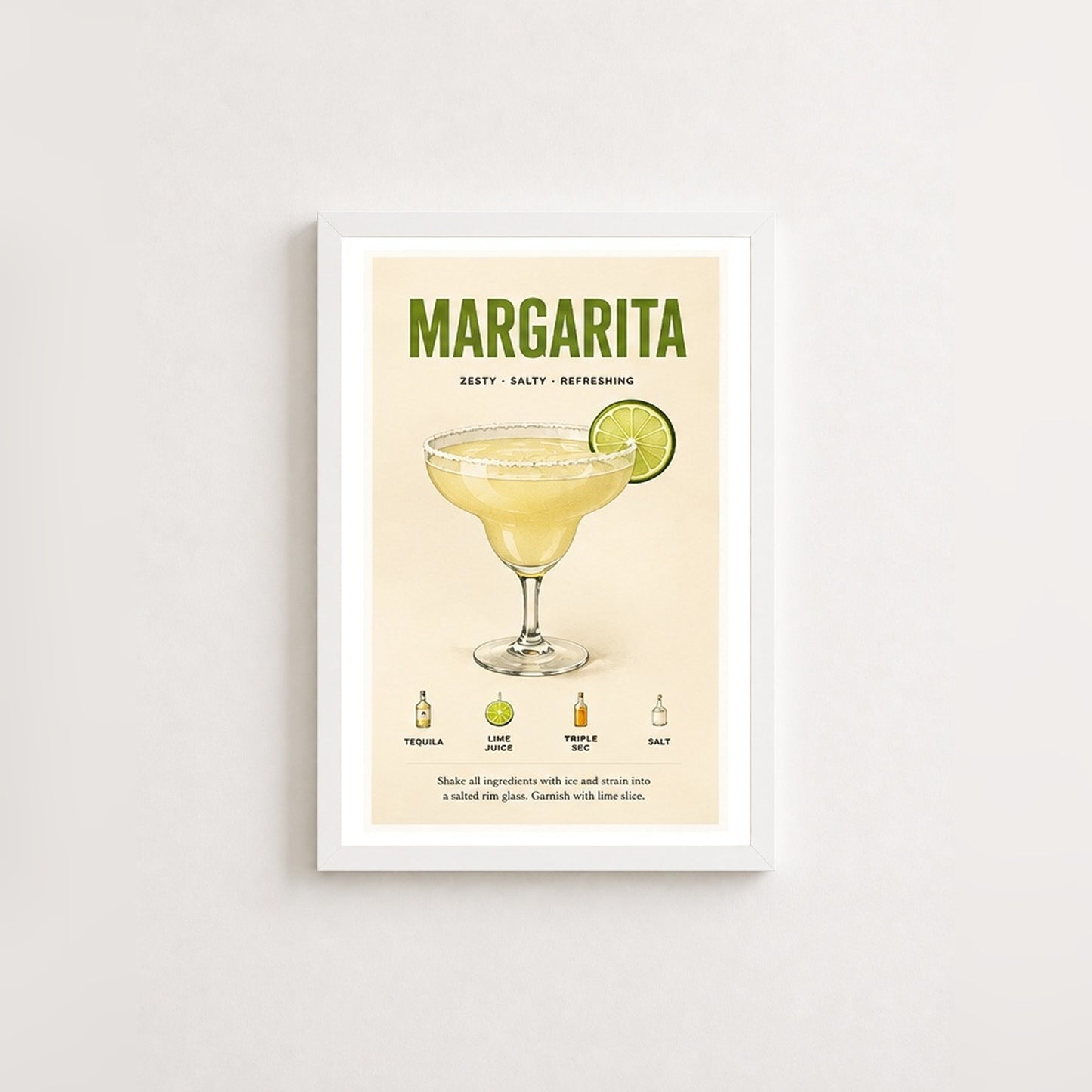 Margarita Tarifi – Vintage Çerçeveli Poster — Beyaz — Paspartulu — TabloLab