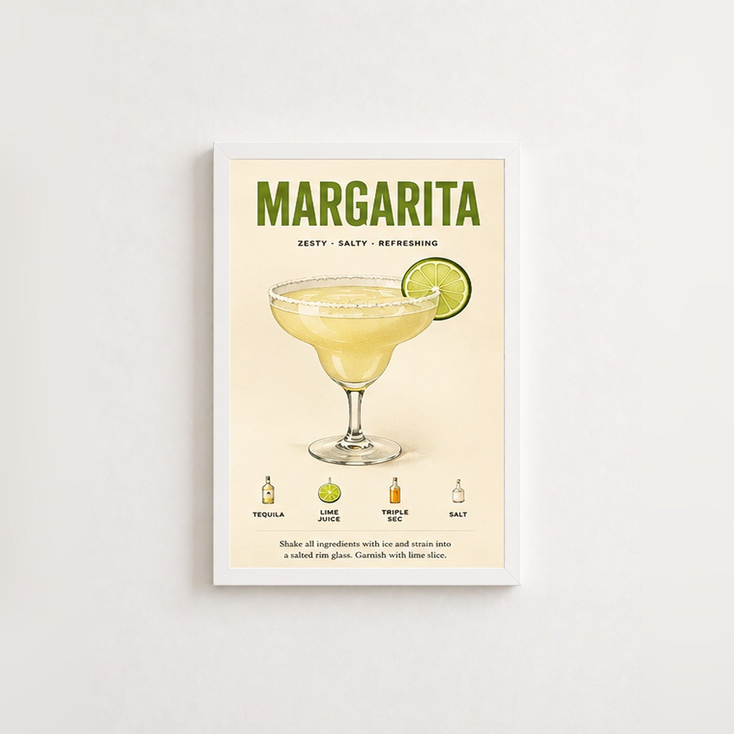 Margarita Tarifi – Vintage Çerçeveli Poster — Beyaz — Paspartusuz — TabloLab
