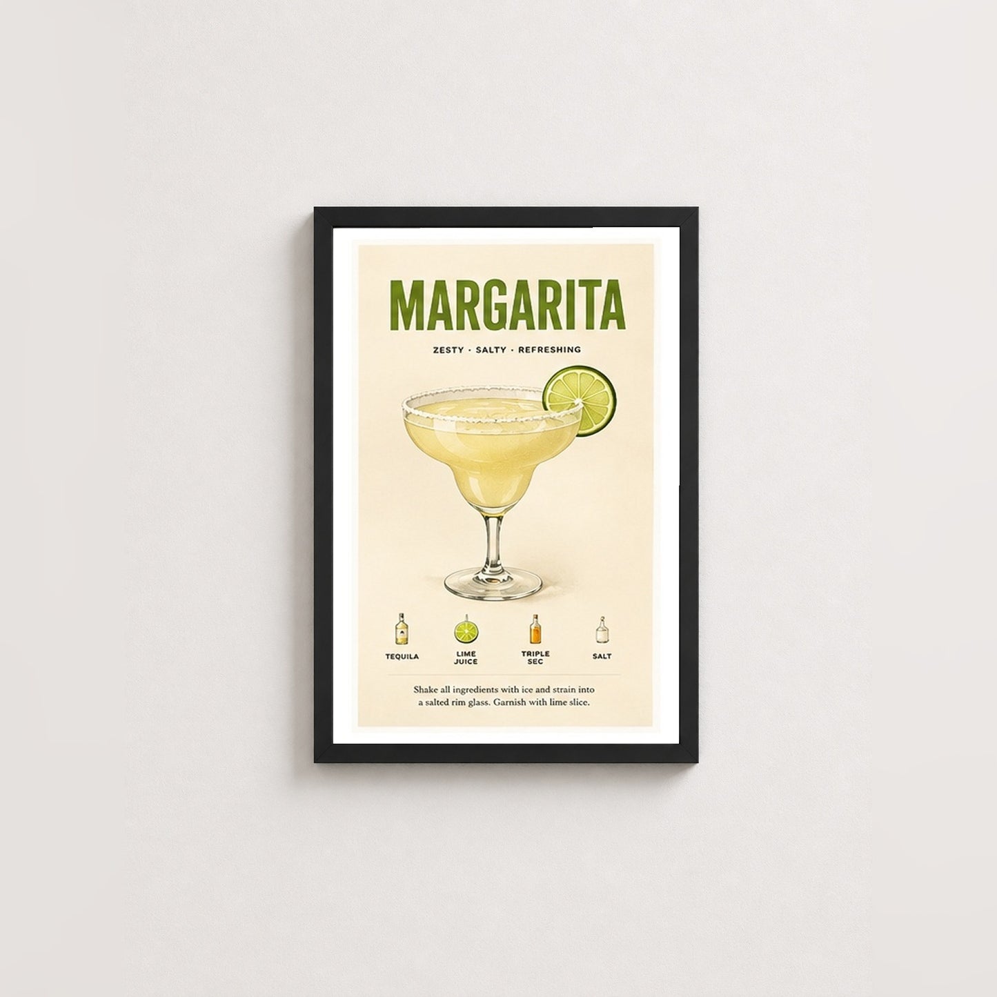 Margarita Tarifi – Vintage Çerçeveli Poster — Siyah — Paspartulu — TabloLab