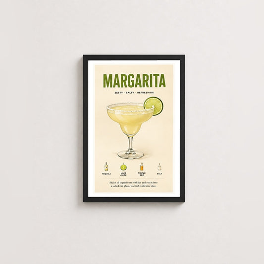Margarita Tarifi – Vintage Çerçeveli Poster — Siyah — Paspartulu — TabloLab