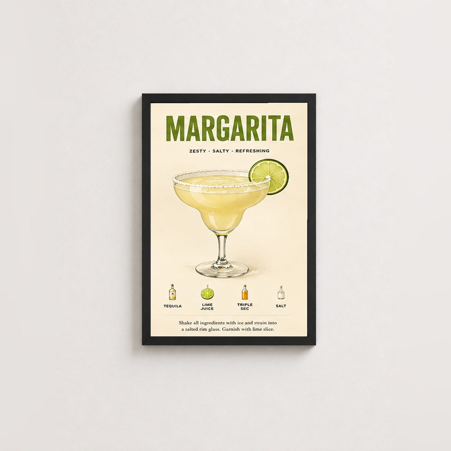 Margarita Tarifi – Vintage Çerçeveli Poster — Siyah — Paspartusuz — TabloLab