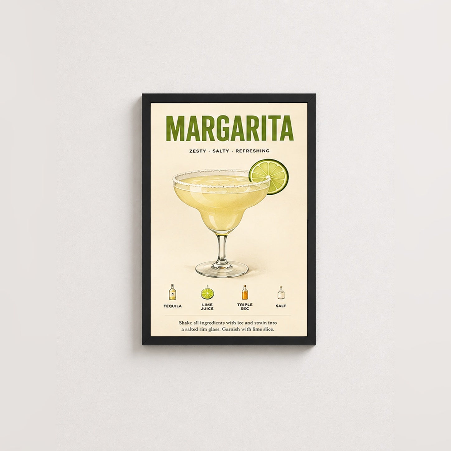Margarita Tarifi – Vintage Çerçeveli Poster — Siyah — Paspartusuz — TabloLab