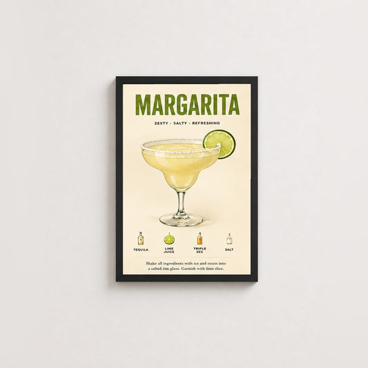 Margarita Tarifi – Vintage Çerçeveli Poster — Siyah — Paspartusuz — TabloLab