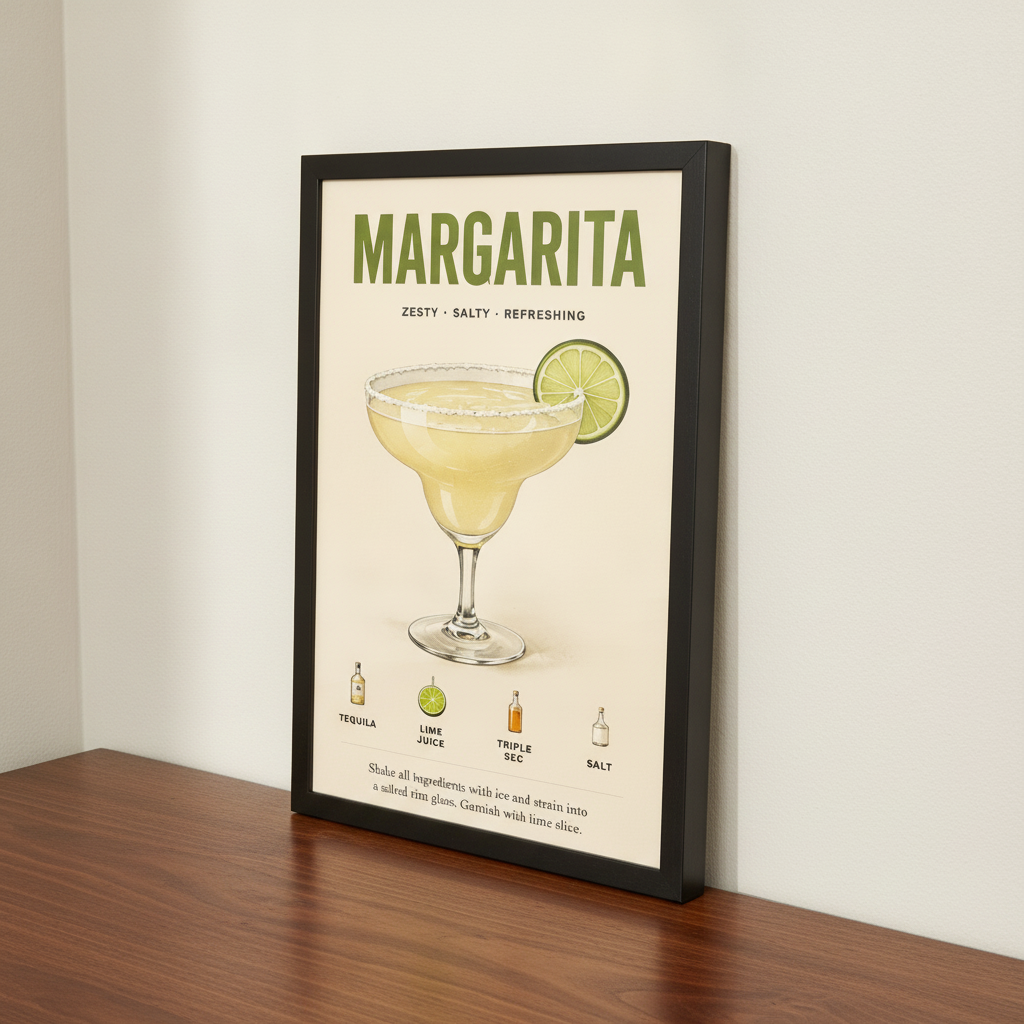 Margarita Tarifi – Vintage Çerçeveli Poster — Siyah — Paspartusuz — TabloLab