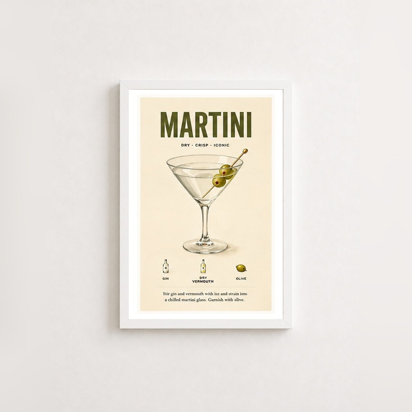 Martini Tarifi – Vintage Çerçeveli Poster — Beyaz — Paspartulu — TabloLab