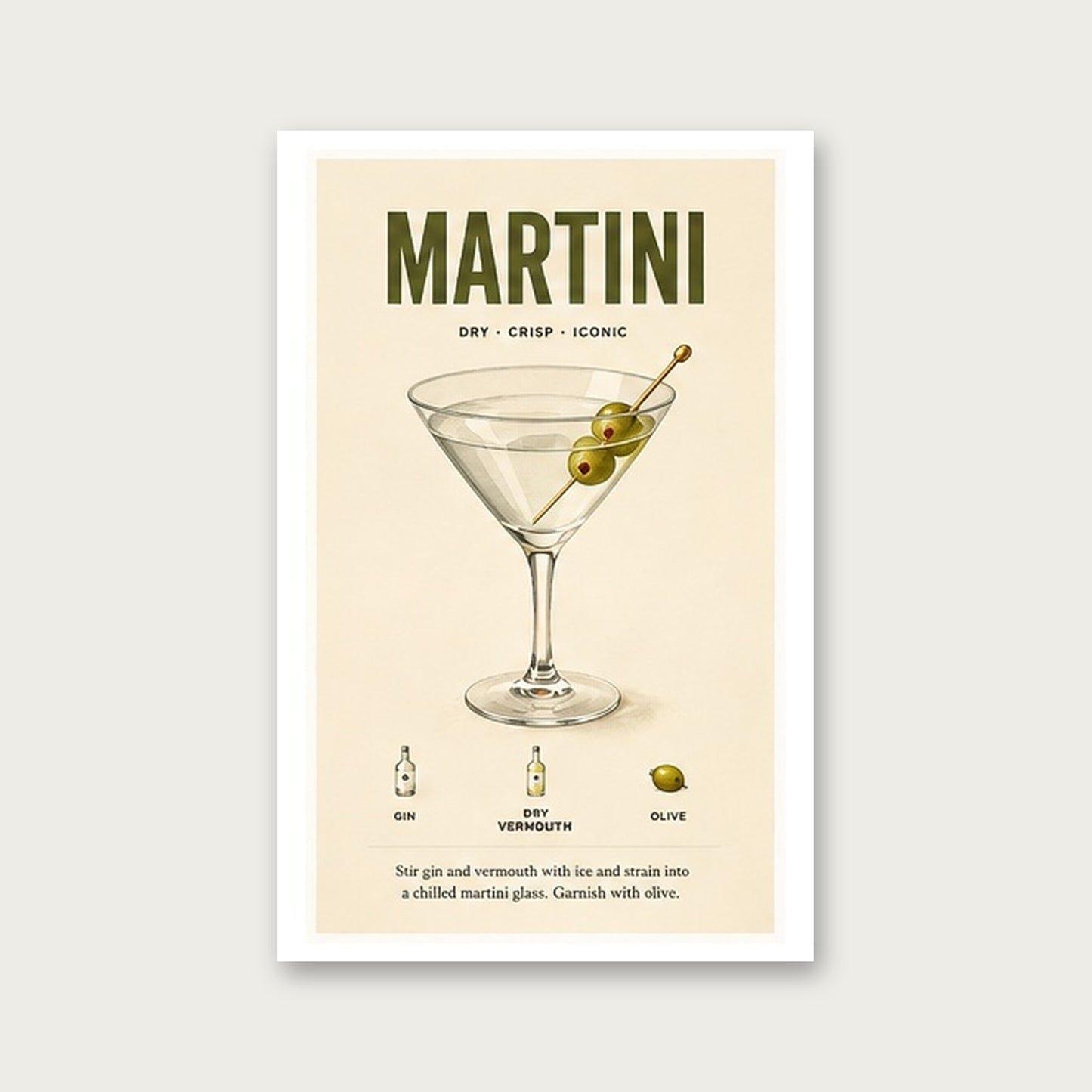 Martini Tarifi – Vintage Çerçeveli Poster — Çerçevesiz — Paspartulu — TabloLab