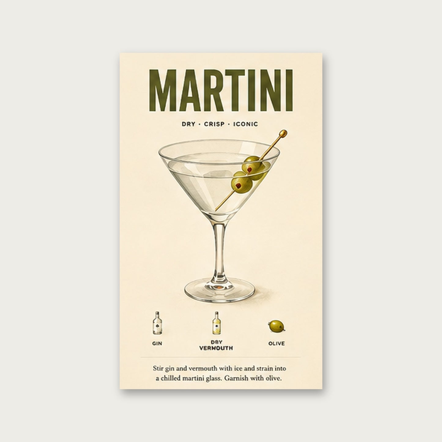 Martini Tarifi – Vintage Çerçeveli Poster — Çerçevesiz — Paspartusuz — TabloLab