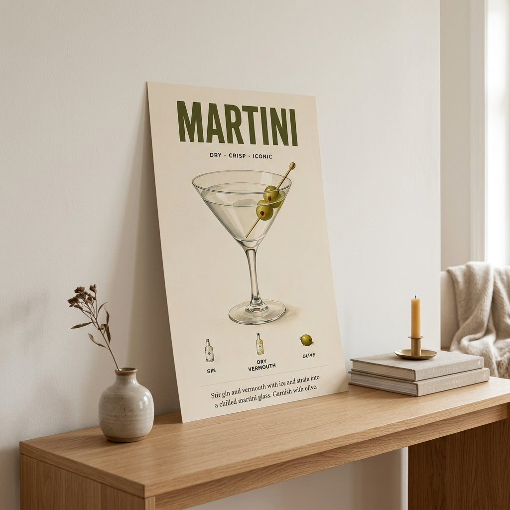 Martini Tarifi – Vintage Çerçeveli Poster — Çerçevesiz — Paspartusuz — TabloLab