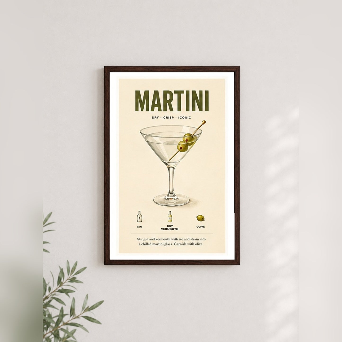 Martini Tarifi – Vintage Çerçeveli Poster — Ceviz — Paspartulu — TabloLab