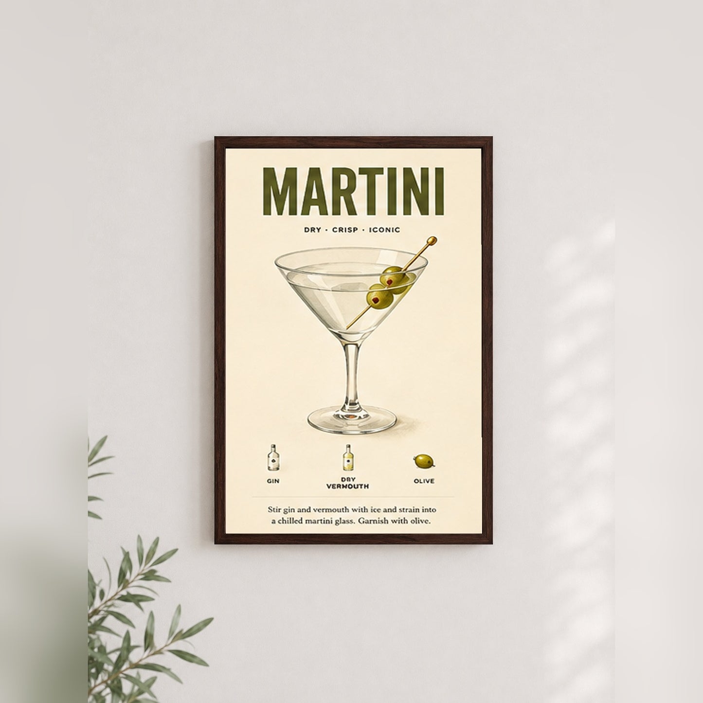 Martini Tarifi – Vintage Çerçeveli Poster — Ceviz — Paspartusuz — TabloLab