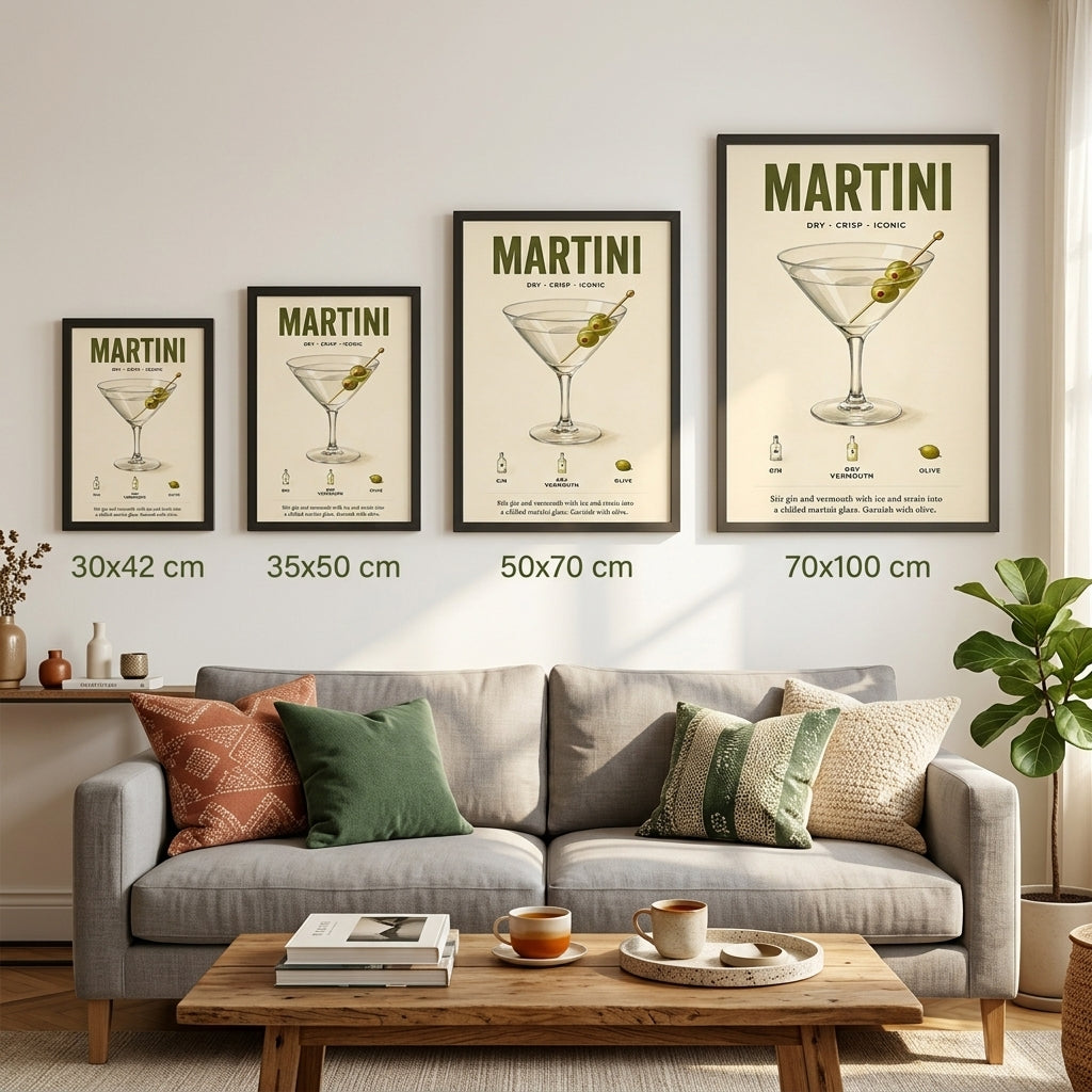 Martini Tarifi – Vintage Çerçeveli Poster — Siyah — Paspartusuz — TabloLab
