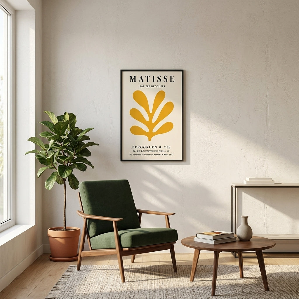 Matisse Papiers Découpés – Modern Çerçeveli Poster — Siyah — Tam Baskı — TabloLab