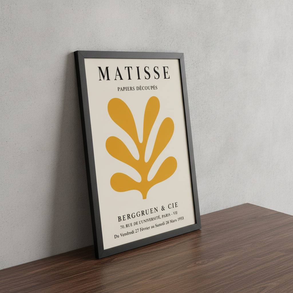 Matisse Papiers Découpés – Modern Çerçeveli Poster — Siyah — Tam Baskı — TabloLab
