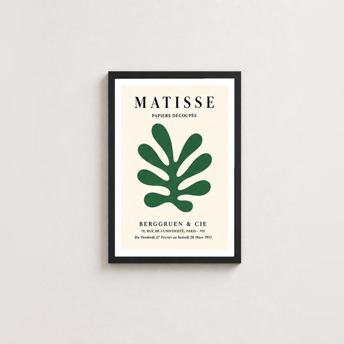 Matisse Yeşil Yaprak – Klasik Çerçeveli Poster — Siyah — Beyaz Kenarlı — TabloLab