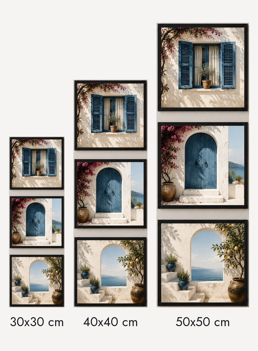 Mediterranean Windows 3’lü Tablo Seti | Akdeniz Pencereleri | Minimal Duvar Dekoru — Siyah — Tam Baskı — TabloLab