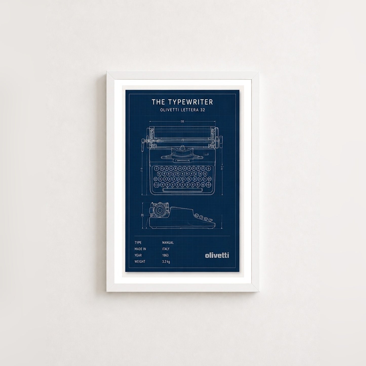 Mekanik Şıklık – Teknik Çizim Çerçeveli Poster — Beyaz — Paspartulu — TabloLab
