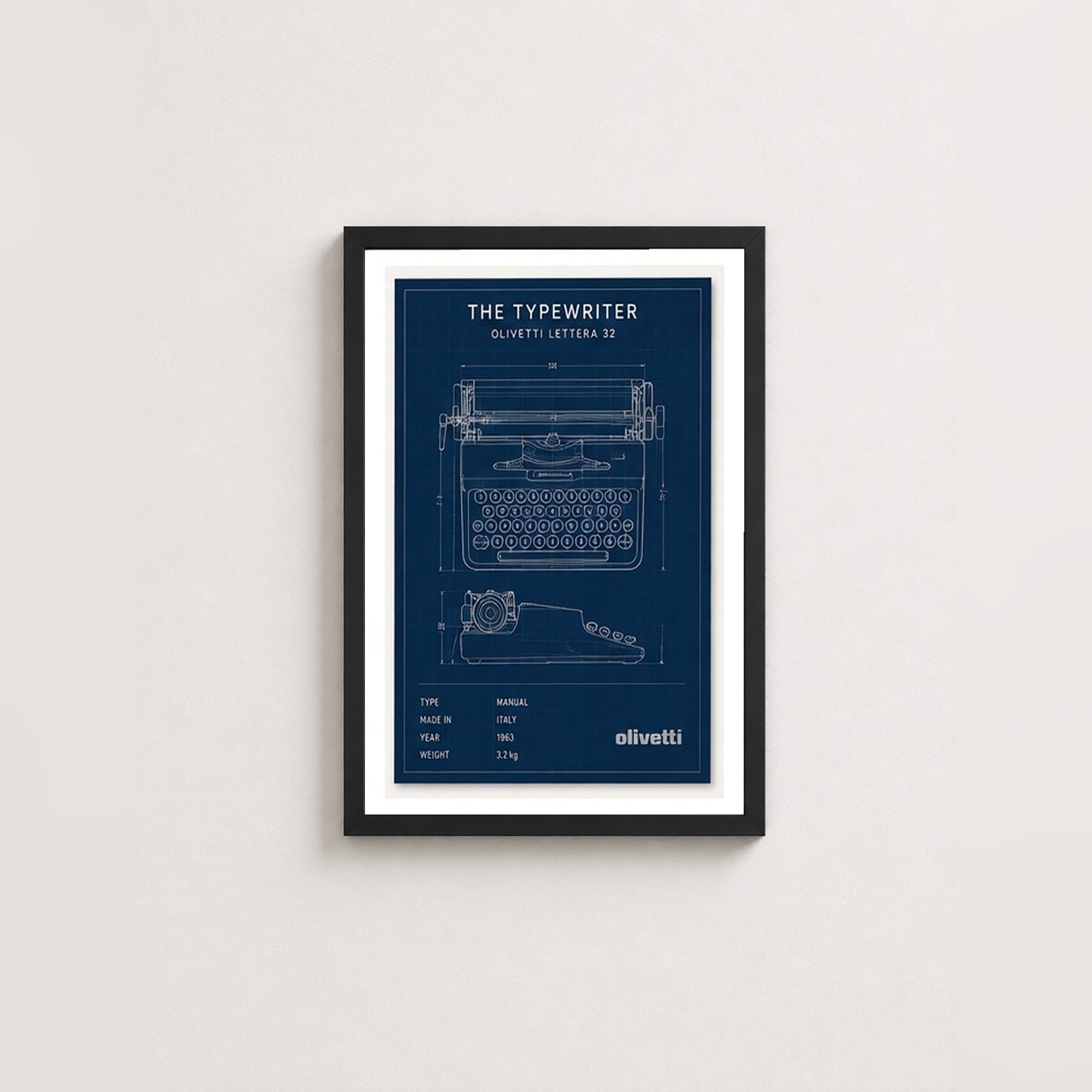 Mekanik Şıklık – Teknik Çizim Çerçeveli Poster — Siyah — Paspartulu — TabloLab