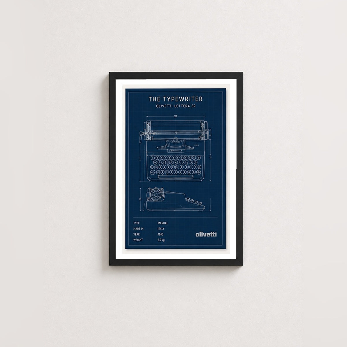 Mekanik Şıklık – Teknik Çizim Çerçeveli Poster — Siyah — Paspartulu — TabloLab