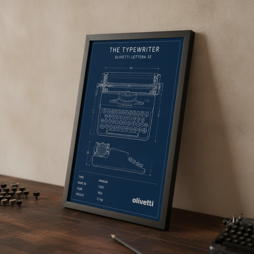 Mekanik Şıklık – Teknik Çizim Çerçeveli Poster — Siyah — Paspartusuz — TabloLab