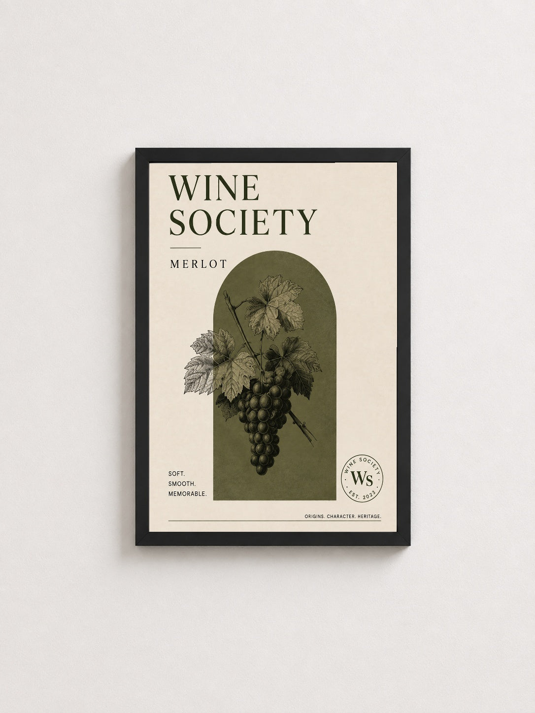 Merlot Bağbozumu – Retro Çerçeveli Poster — Siyah Çerçeve — TabloLab